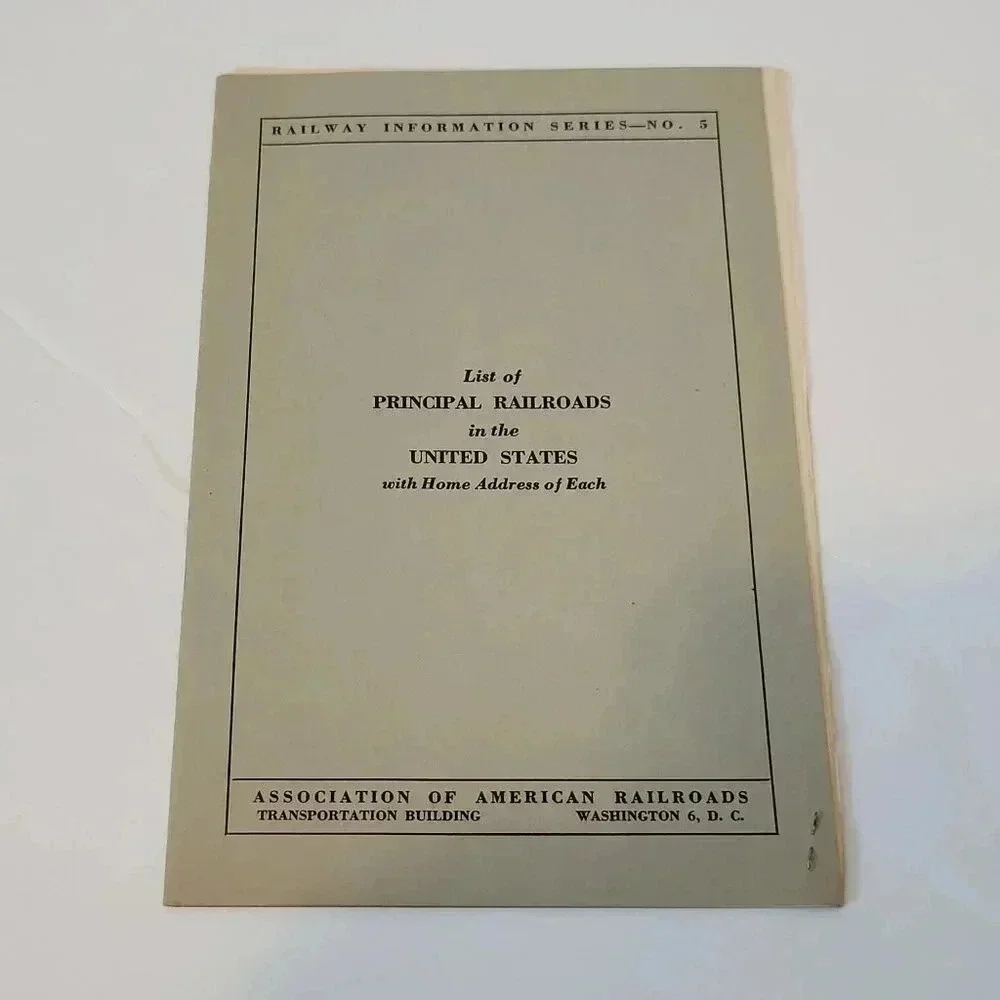 1944 List of Principal Railroads in the United States with Home Address Vintage